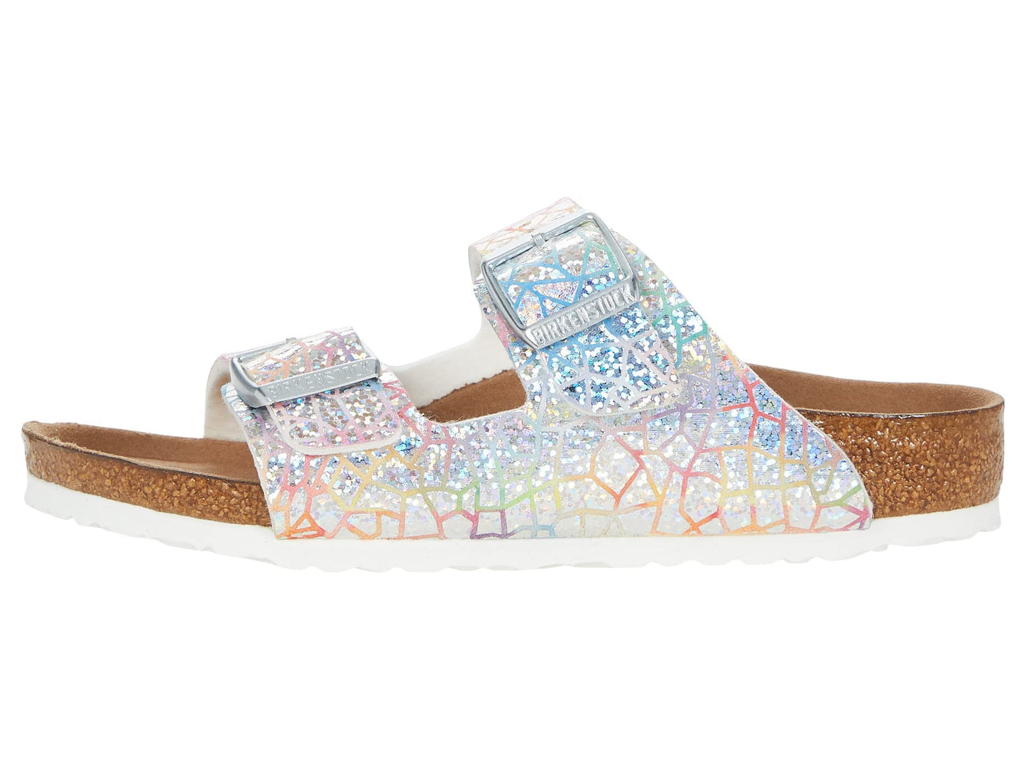 Birkenstock Girl's Arizona Veg Flashy (Toddler/Little Kid/Big Kid) Hologram Silver Microfiber EU 27 (US 9-9.5 Toddler) Narrow