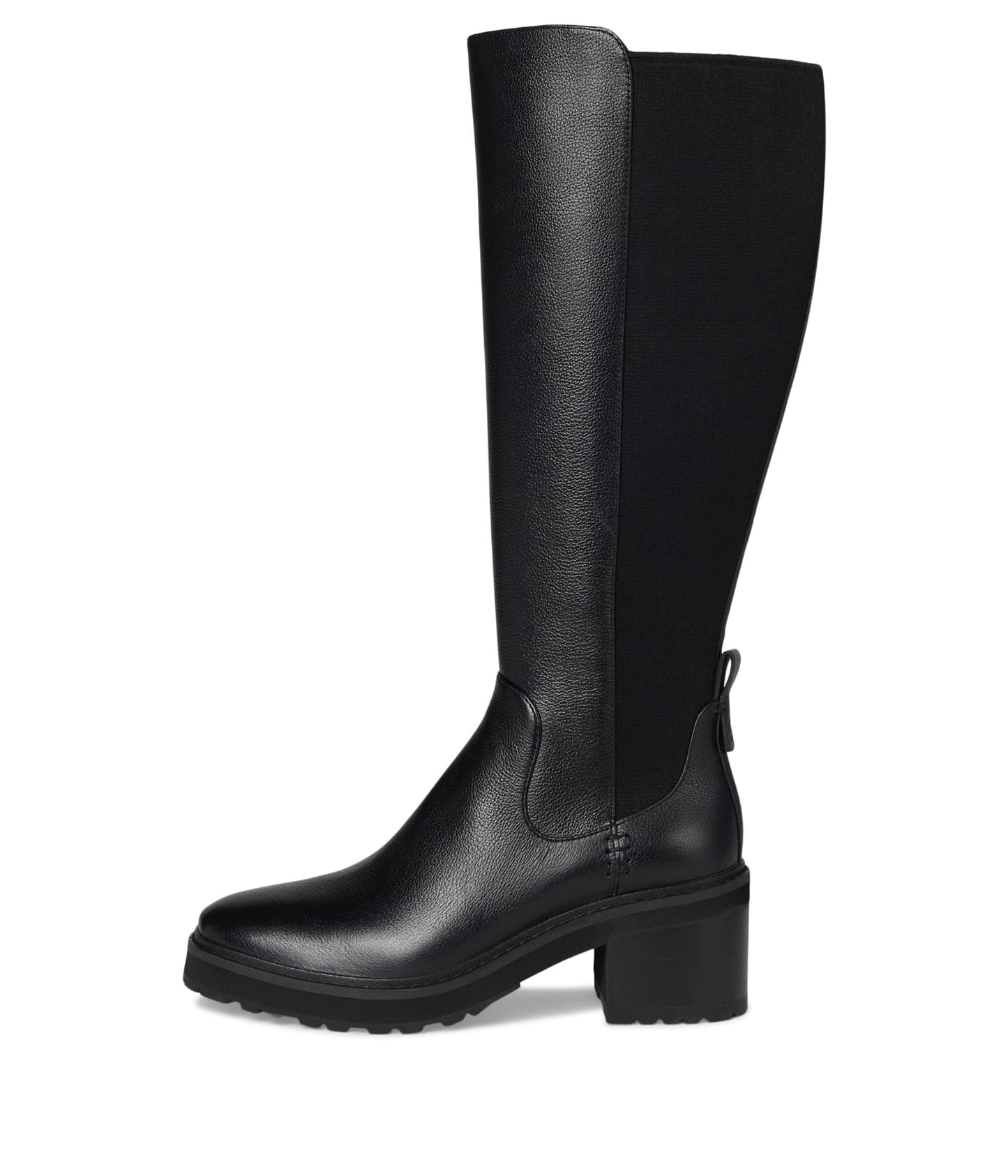 Cole Haan Women's Gema Tall Lug Boot Extended Calf Equestrian, Black Leather, 7.5