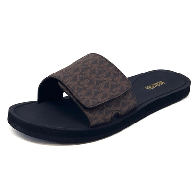 Michael Kors Wade Slide Sandals,Mini Mk,PVC, Brown (numeric_8)