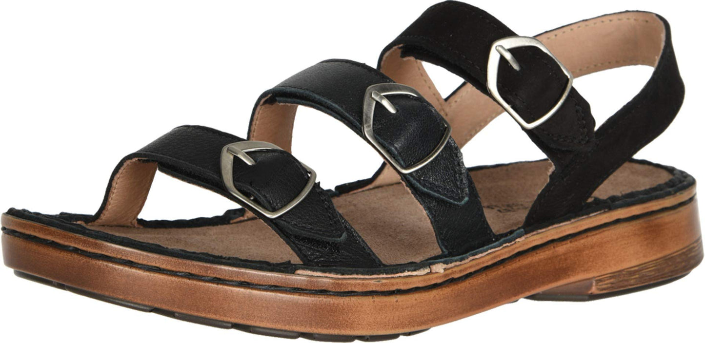 NAOT Footwear Women's Lamego Sandal Soft Black Lthr Combo 5 W US