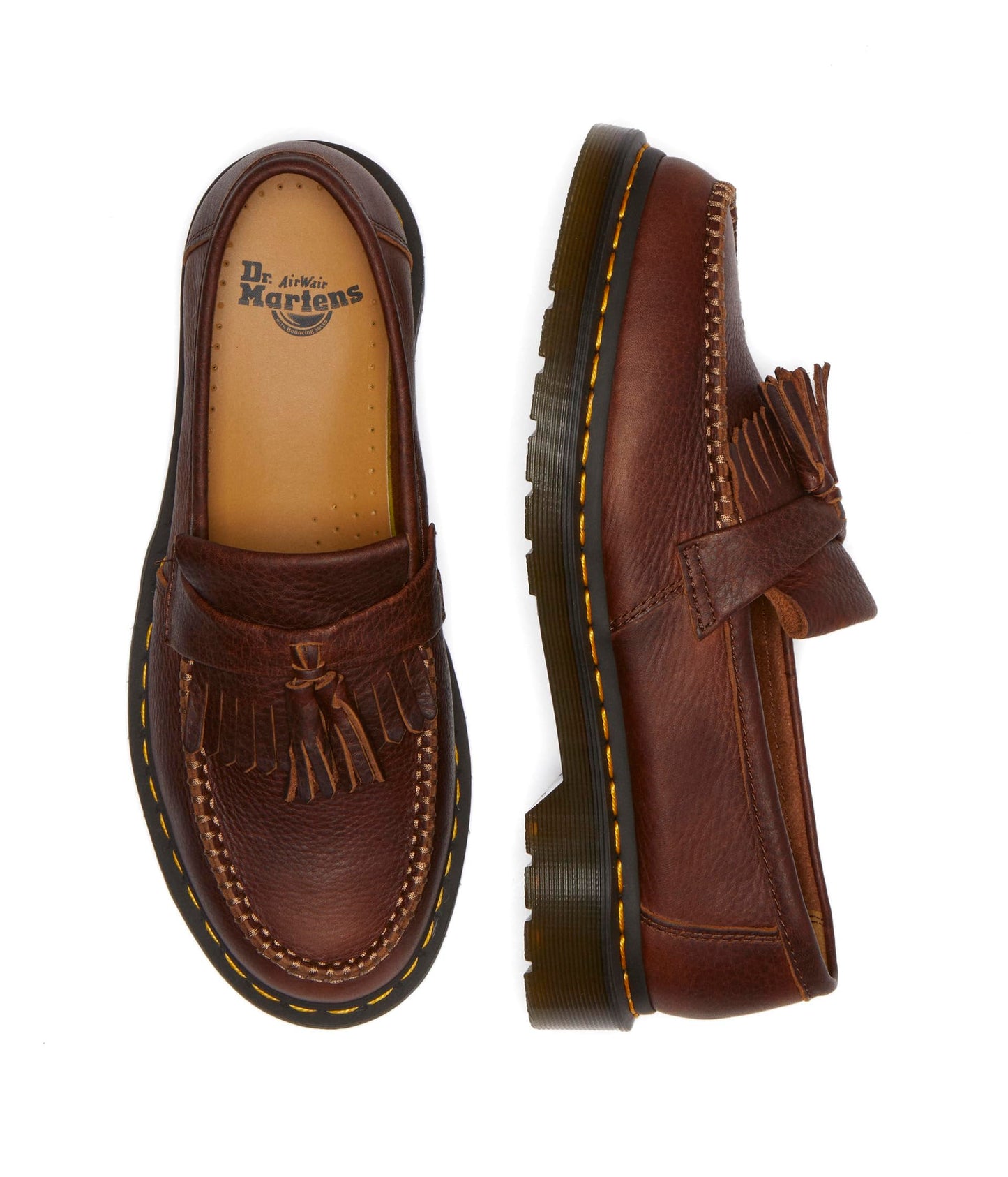 Dr. Martens, Unisex, Adrian Yellow Stitch Leather Loafers, Cashew, Mens 5, Womens 6, Medium