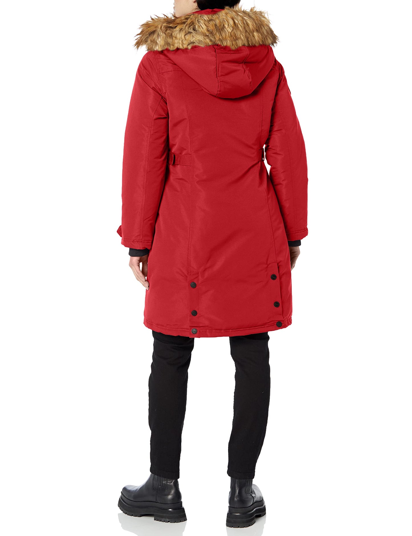 Canada Weather Gear Women's Heavyweight Long Parka Jacket, RED/Natural, Medium