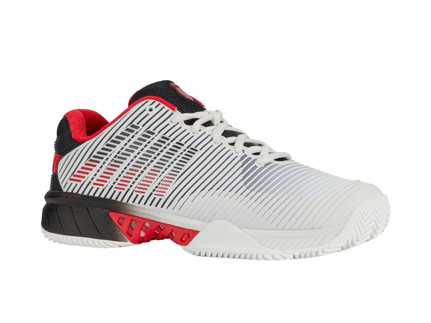 K-Swiss Men's Hypercourt Express 2 HB Tennis Shoe, Bright White/Stretch Limo/High Risk Red, 14 M
