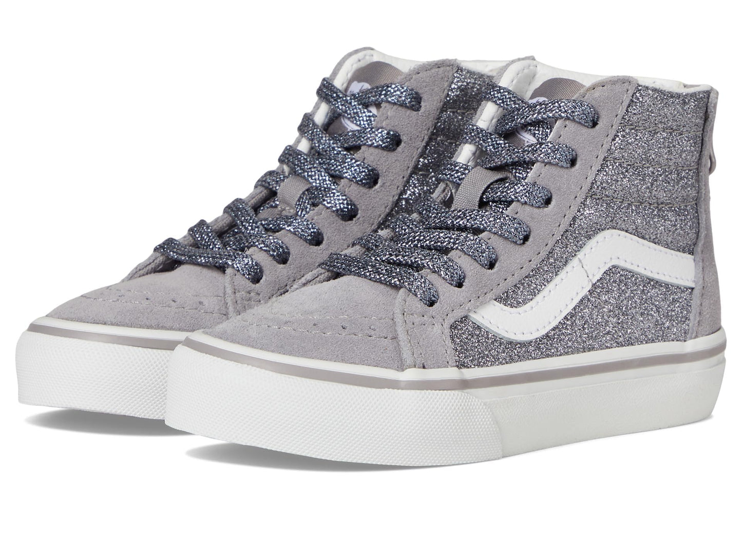 Vans SK8-Hi Zip (Little Kid) Sneaker, Glitter Gunmetal, 1 US Unisex
