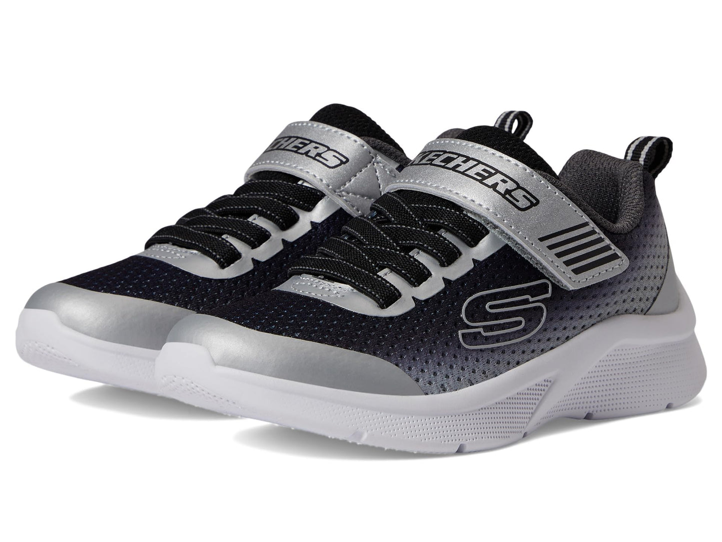Skechers Kids Boys Microspec - Zorva Sneaker, Black/Silver, 4.5 Big Kid