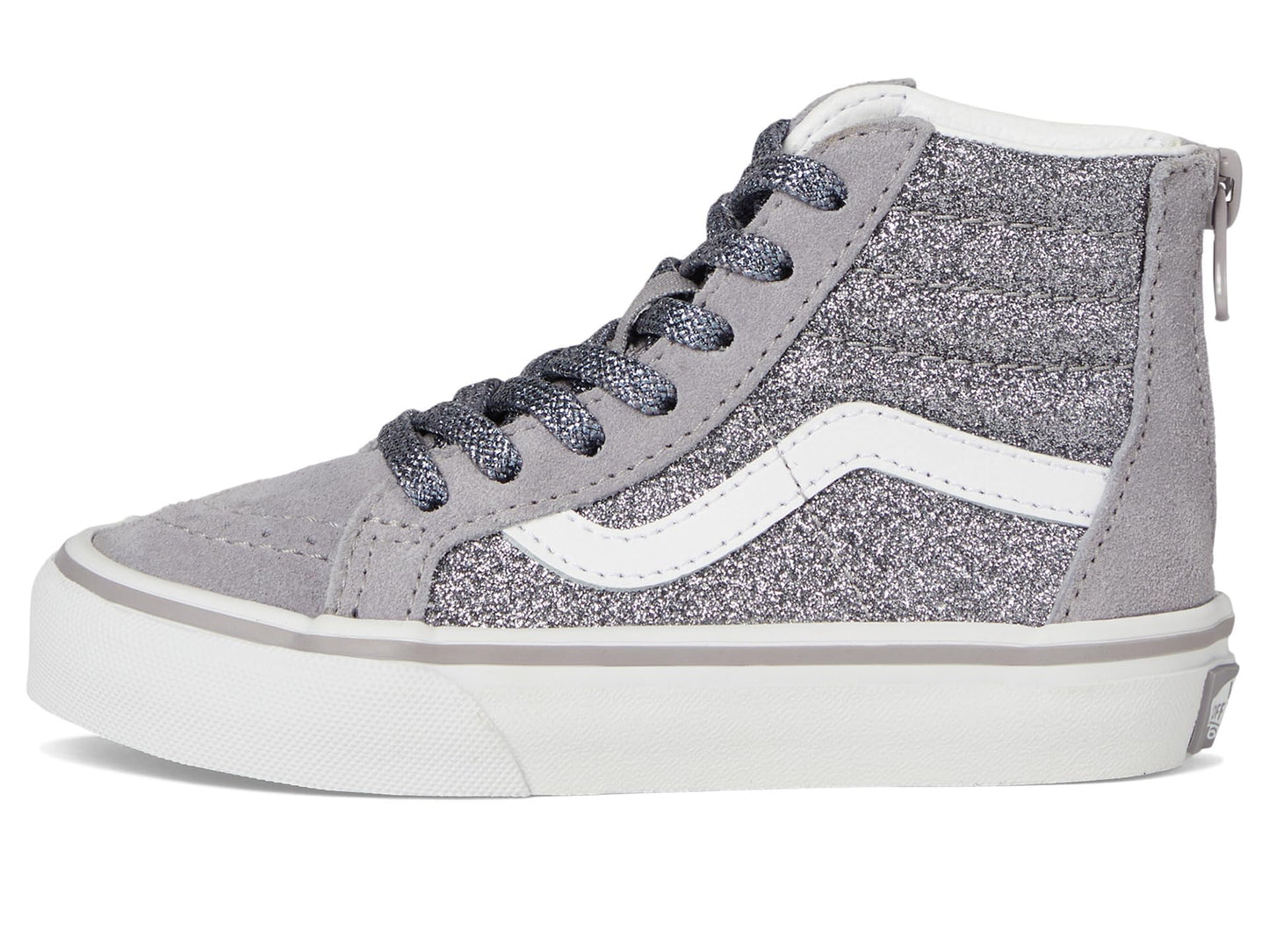Vans SK8-Hi Zip (Little Kid) Sneaker, Glitter Gunmetal, 1 US Unisex