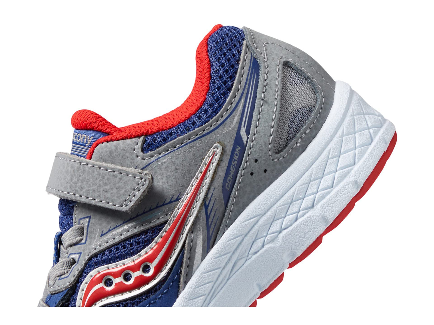 Saucony Cohesion 14 Alternative Closure Running Shoe, Navy/RED, 1 Wide US Unisex Big_Kid