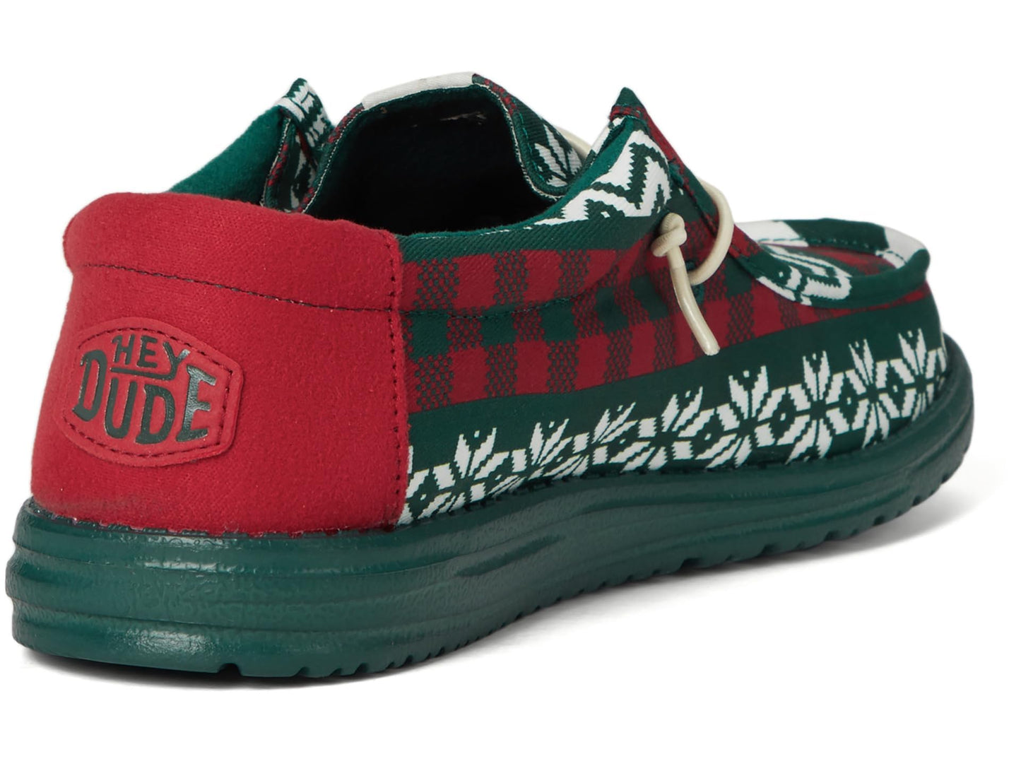 Hey Dude Wally Holiday Cheers - Loafers for Men - Textile Upper - Elastic Laces - Synthetic Outsole Green/Multi 12 M
