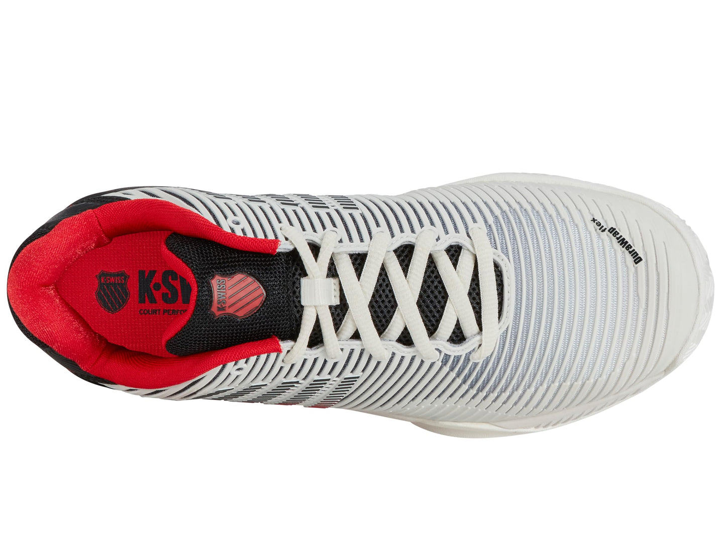 K-Swiss Men's Hypercourt Express 2 HB Tennis Shoe, Bright White/Stretch Limo/High Risk Red, 14 M