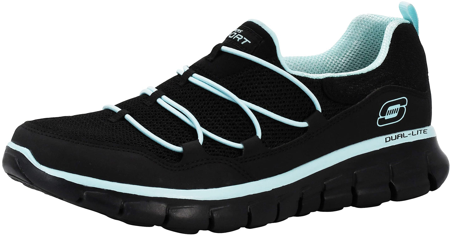 Skechers Sport Women's Loving Life Memory Foam Fashion Sneaker, Black/Turquoise, 10 M US