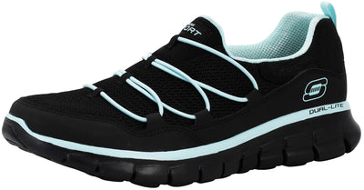 Skechers Sport Women's Loving Life Memory Foam Fashion Sneaker, Black/Turquoise, 10 M US