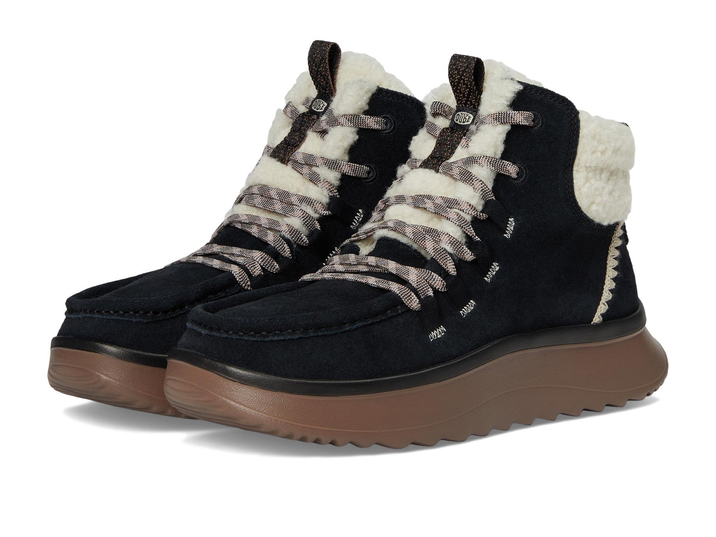 HEYDUDE Women's Wendy Peak Apres Suede Cozstit Black/Tan 9 Medium
