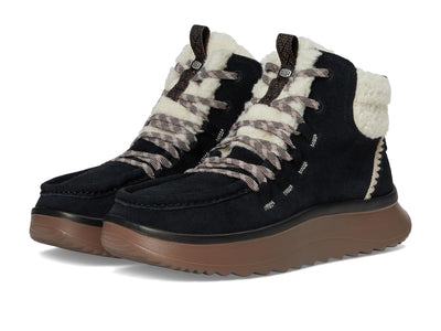 HEYDUDE Women's Wendy Peak Apres Suede Cozstit Black/Tan 9 Medium