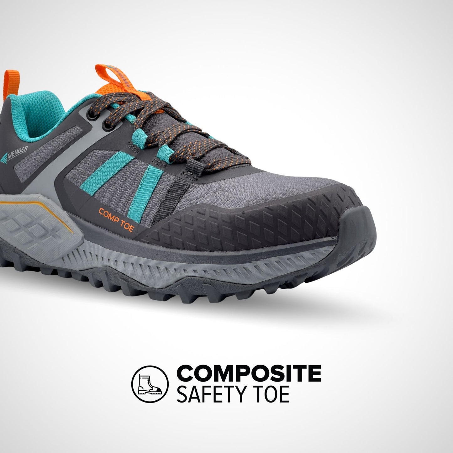Avenger Aero Trail Composite Toe Women’s Industrial Work Shoes, Grey/Teal, Size 9, Wide, Comfortable & Light Work Shoes for Women, Electric Hazard, Slip Resistant