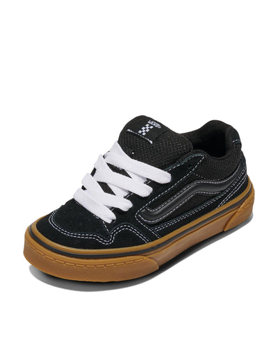 Vans Youth Caldrone Shoe | Boys' & Girls' Low-Top Fashion Sneakers, Chunky Retro-Inspired Style, Suede Mesh Black/Gum, 5