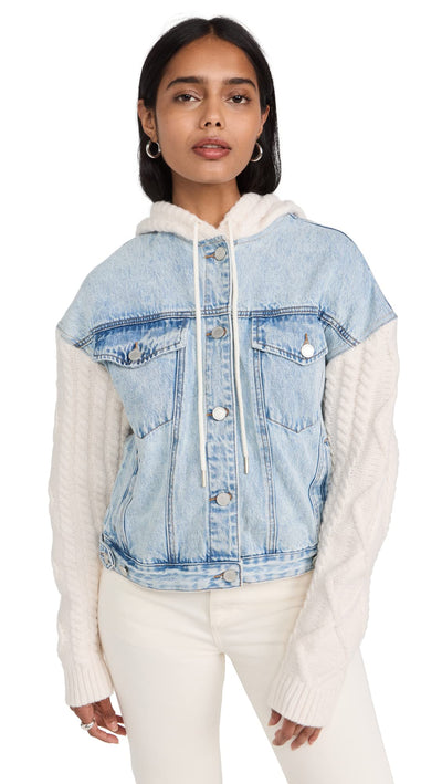[BLANKNYC] Womens Hooded Denim With Sleeve Detail Jacket, Blooming, Medium US