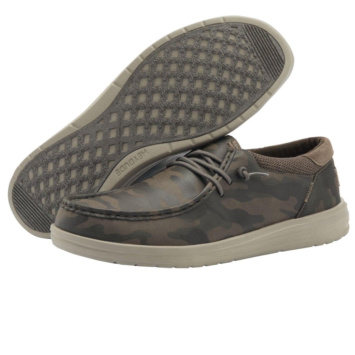 HEYDUDE Men's Paul Woodland Camo Size 11 | Men’s Shoes | Men's Lace Up Loafers | Comfortable & Light-Weight