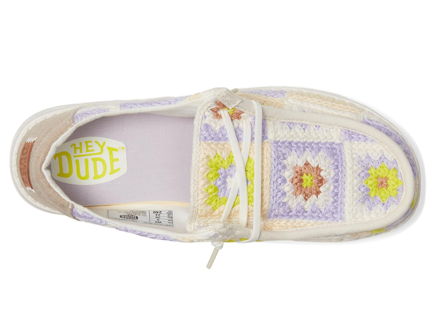 HEYDUDE Women's Wendy Cottage Crochet Egret/Lavender/Multi 8 Medium