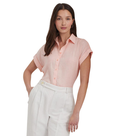 Lauren Ralph Lauren Womens Linen Dolman-Sleeve Shirt Pink Opal S
