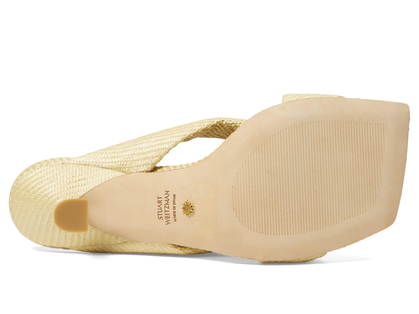 Stuart Weitzman Playa 75 Knot Sandal for Women - Sculptural Heel, Voluminous Knotted Detail, and Lacquered Nappa Leather Footwear Wheat 6.5 M