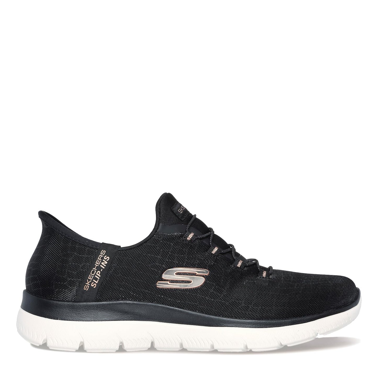Skechers Women's Hands Free Slip-ins Summits Classy Night Sneaker, Black Rose Gold, 6.5 Wide