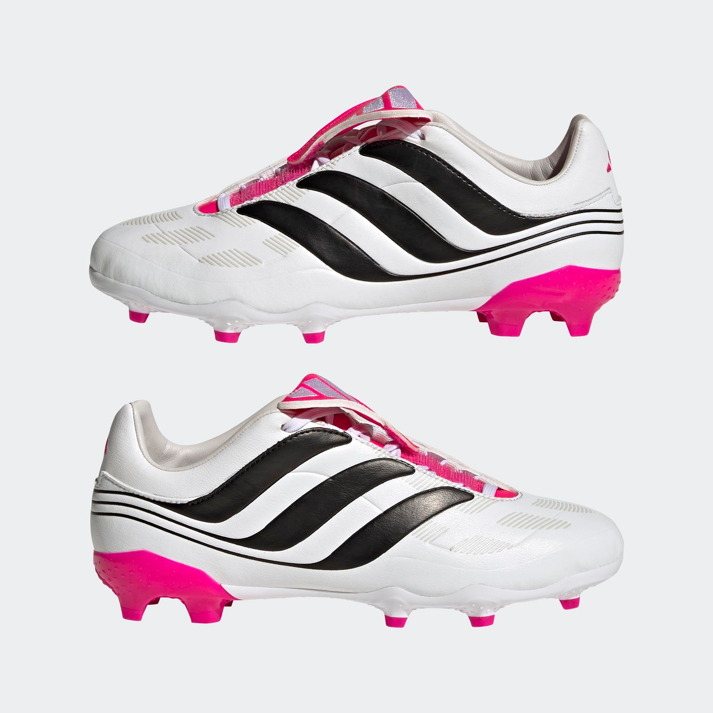 adidas Predator Precision.3 Youth Firm Ground Soccer Shoes - Fold-over Tongue, Soft Leather Forefoot, Firm Ground Outsole, Lightweight Synthetic Upper (White/Black/Pink, US Footwear Size System, Big Kid, Numeric, Medium, 4.5)