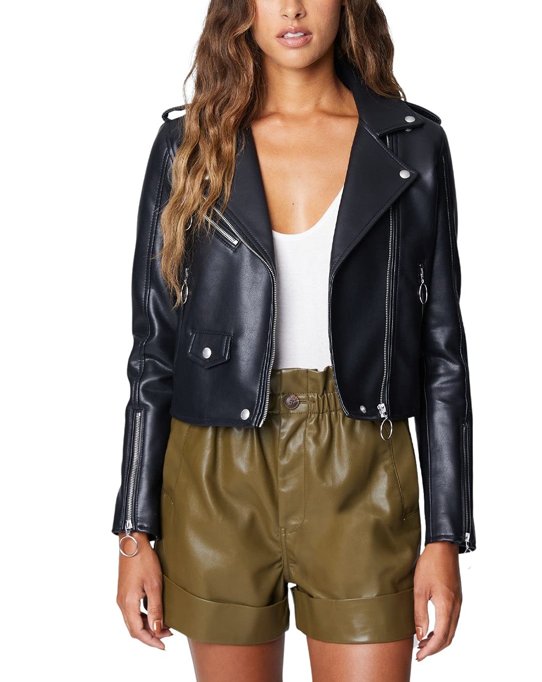 [BLANKNYC] Women's Vegan Leather Moto, Still the One, Large, (24XA6175)