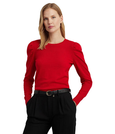Lauren Ralph Lauren Cotton-Blend Puff-Sleeve Sweater Martin Red XL