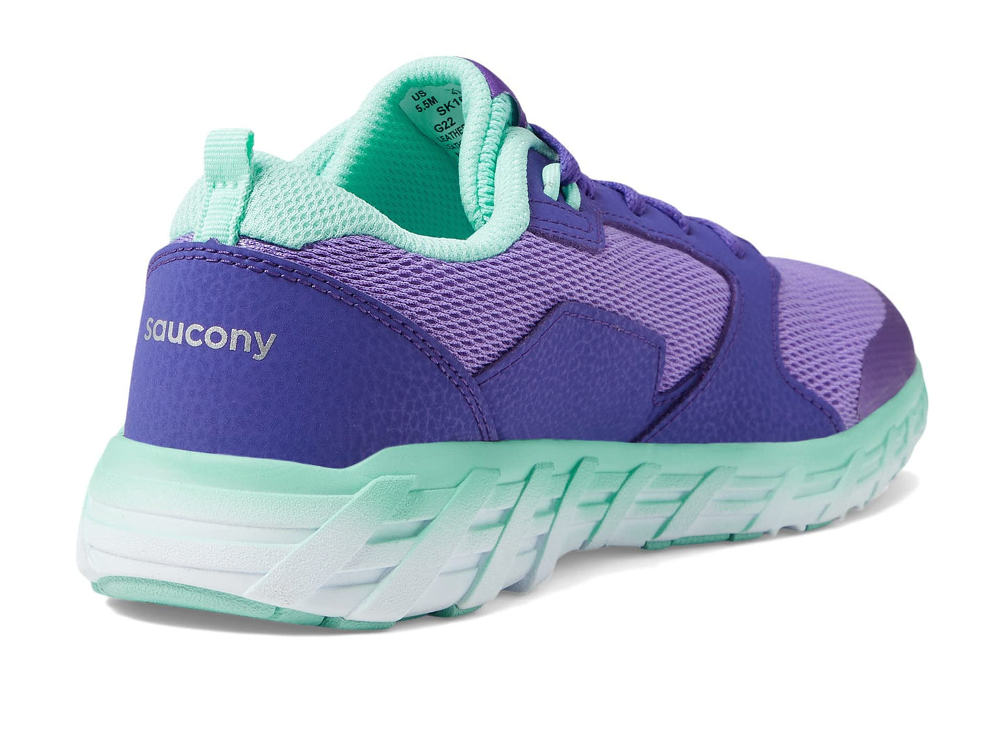Saucony Wind 2.0 Running Shoe, PURPLE/TURQ, 3.5 Wide US Unisex Big_Kid