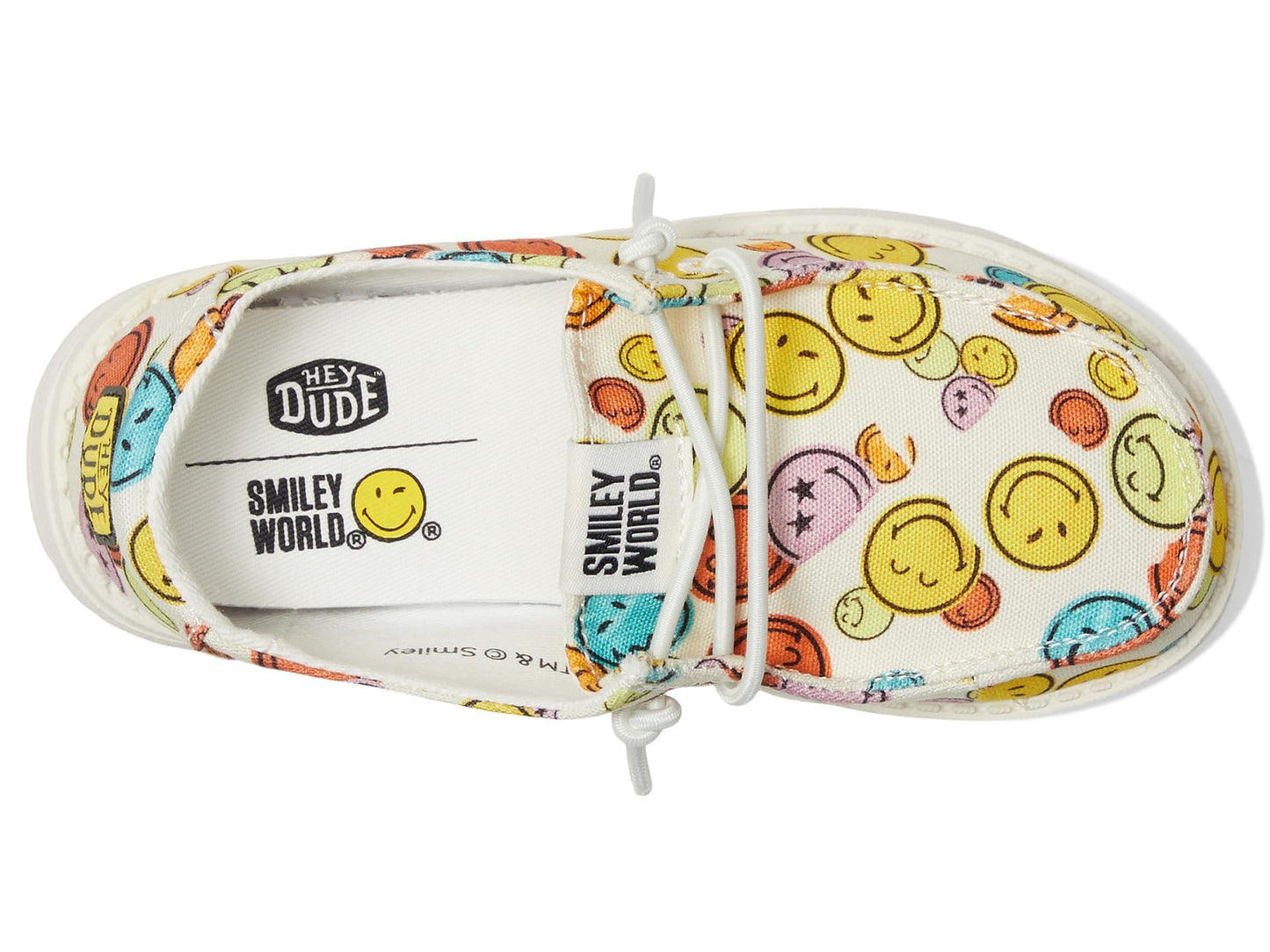 HEYDUDE Kids Wendy Smiley (Toddler) - Loafers for Kids - Canvas Upper - Cotton Lining - Rubber Outsole White 7 Toddler M