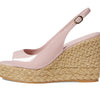 Stuart Weitzman Island Peep-Toe Espadrille Wedge Ballet/Natural 7 B