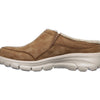 Skechers Women's Clogs - Relaxed Fit: Easy Going - Latte-Twin Gore Open Back Suede Fur Slip-On Clogs with Air Cooled Insole Mule, Tan, 11