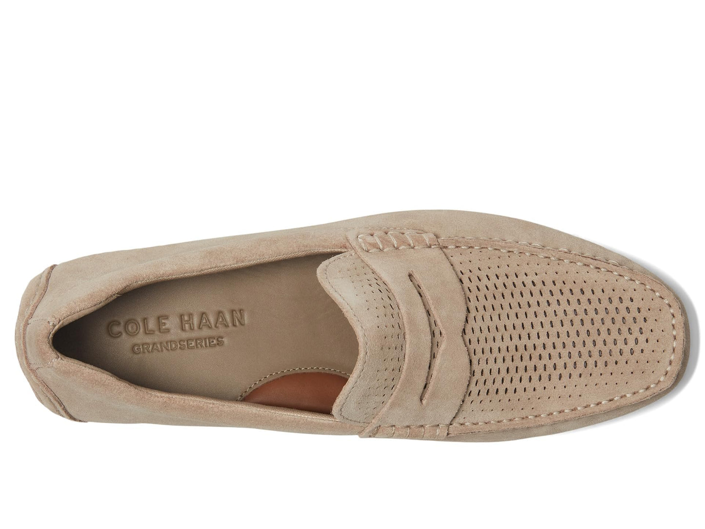 Cole Haan Men's Grand Laser Penny Drivers, Light Sesame Suede/Gum, 8-W US