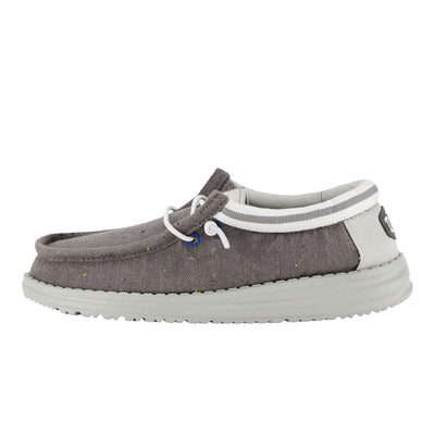 HEYDUDE Wally Canvas Shoes for Kids Canvas Upper Rubber Outsole Cotton Lining Breathable Design Light Grey