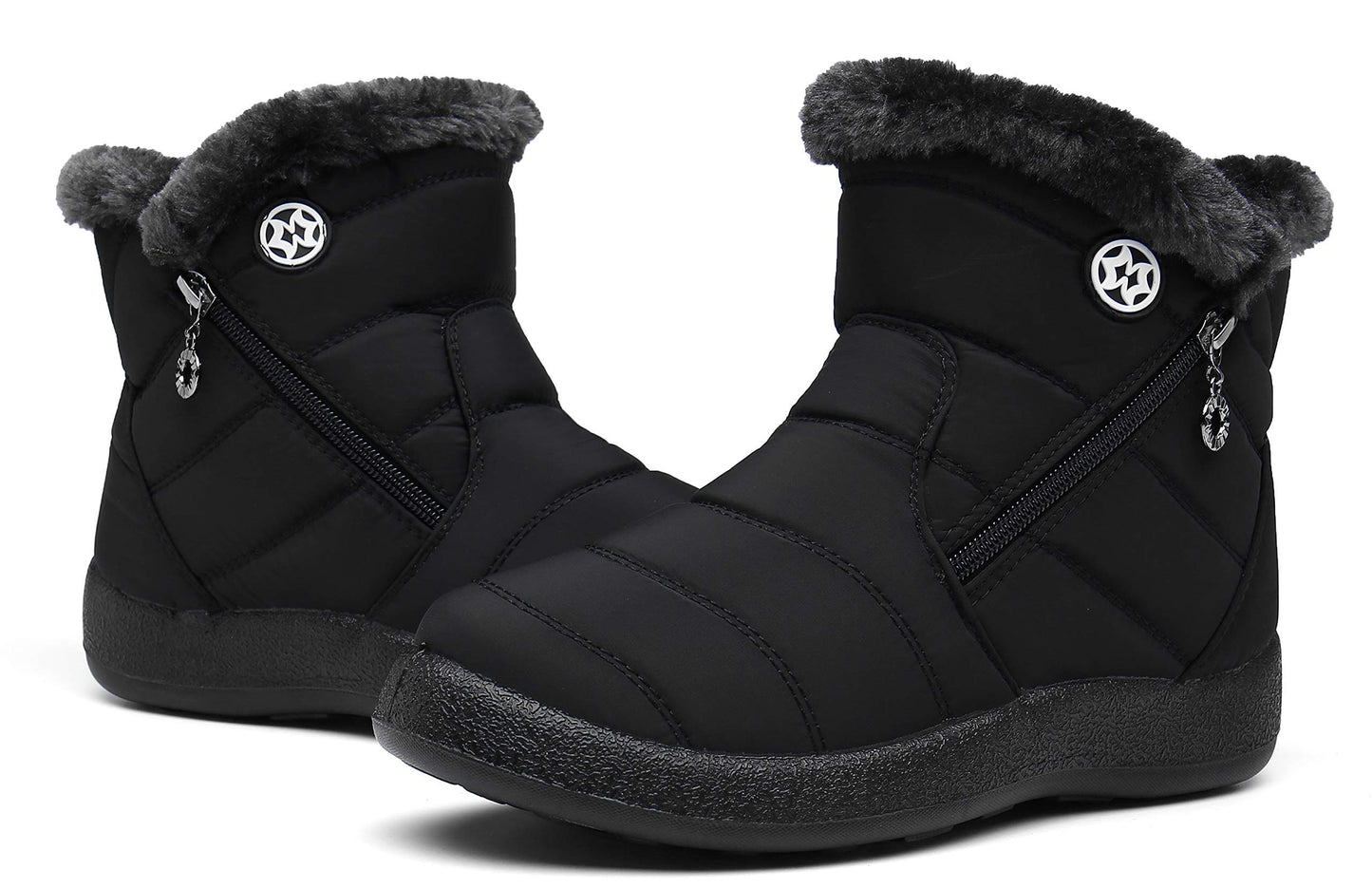 Hsyooes Womens Warm Fur Lined Winter Snow Boots Waterproof Ankle Boots Outdoor Booties Comfortable Shoes for Women,Black,11 M US=Label Size 43