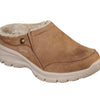 Skechers Women's Clogs - Relaxed Fit: Easy Going - Latte-Twin Gore Open Back Suede Fur Slip-On Clogs with Air Cooled Insole Mule, Tan, 11