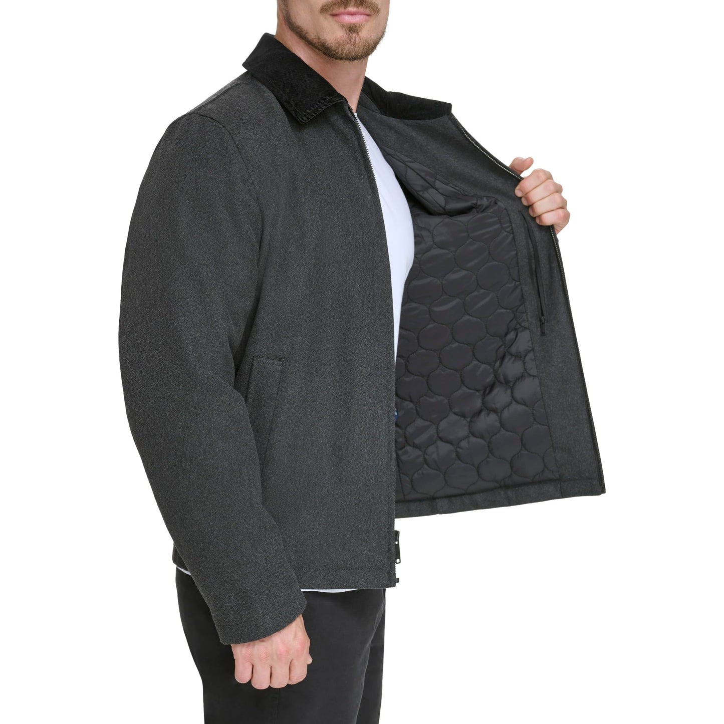 Dockers Men's Wool Blend Zip Up Jacket with Quilted, Charcoal (Without Bib)