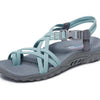 Skechers Women's REGGAE - IRIE MON -Multi strap toe thong sandal, Gray/Aqua, 11