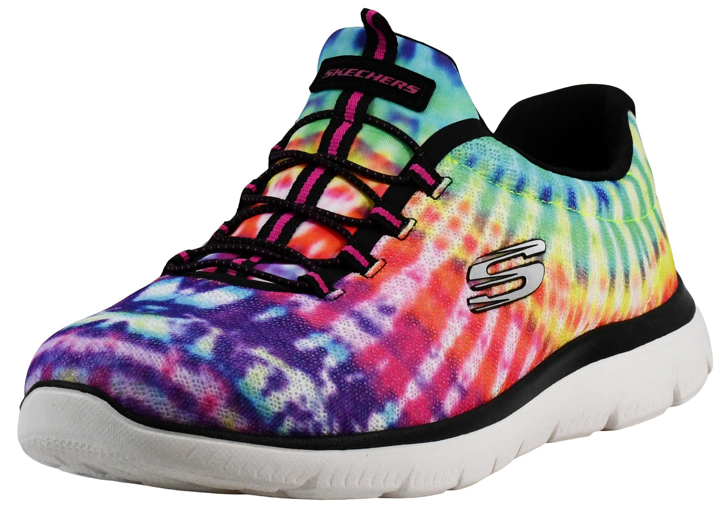 Skechers Women's Summits - Looking Groovy Sneakers, Black/White Multi, 10 W US