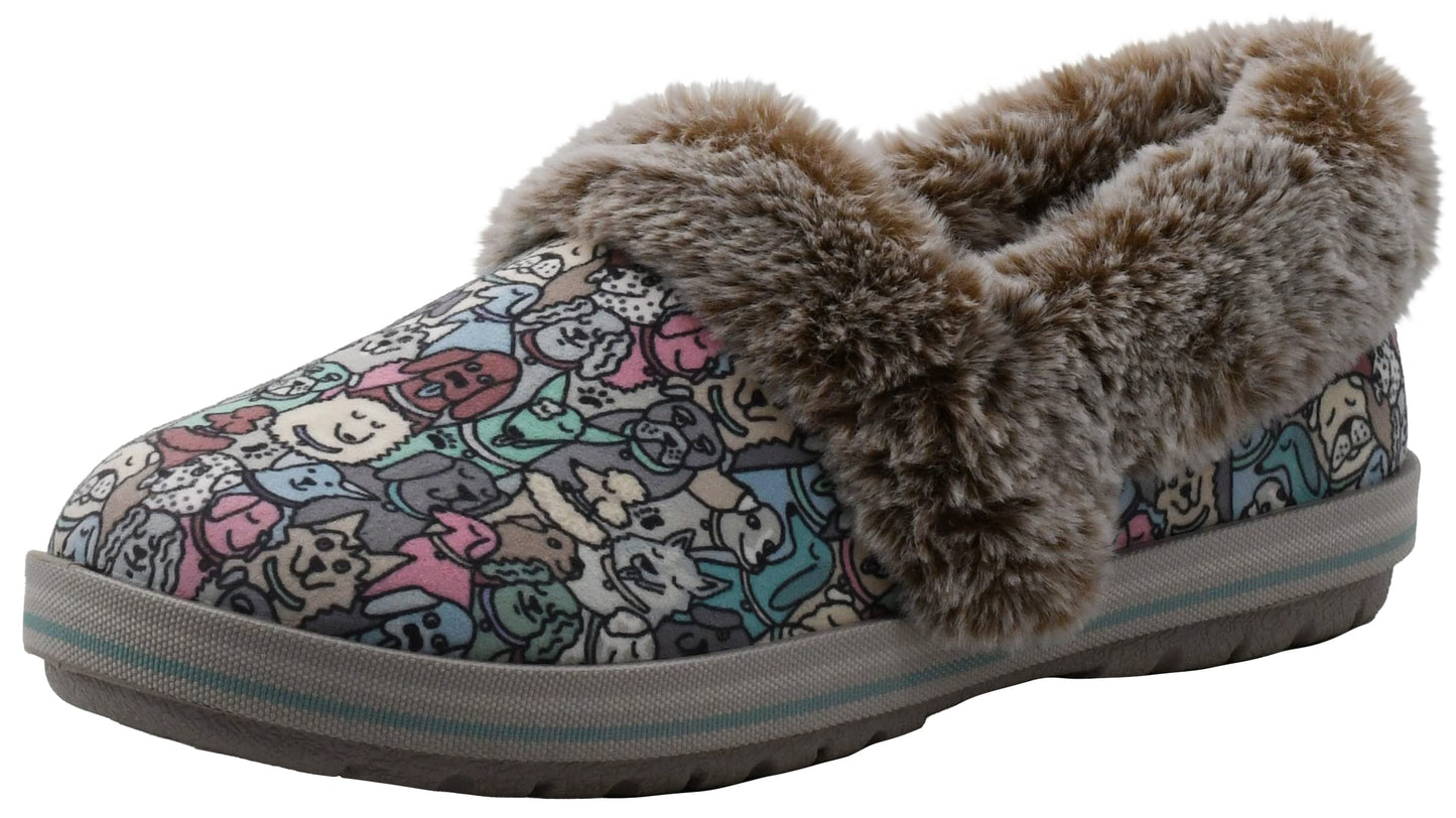 Skechers Womens Too Cozy Pooch Parade Slipper, Taupe Multi,9 M US