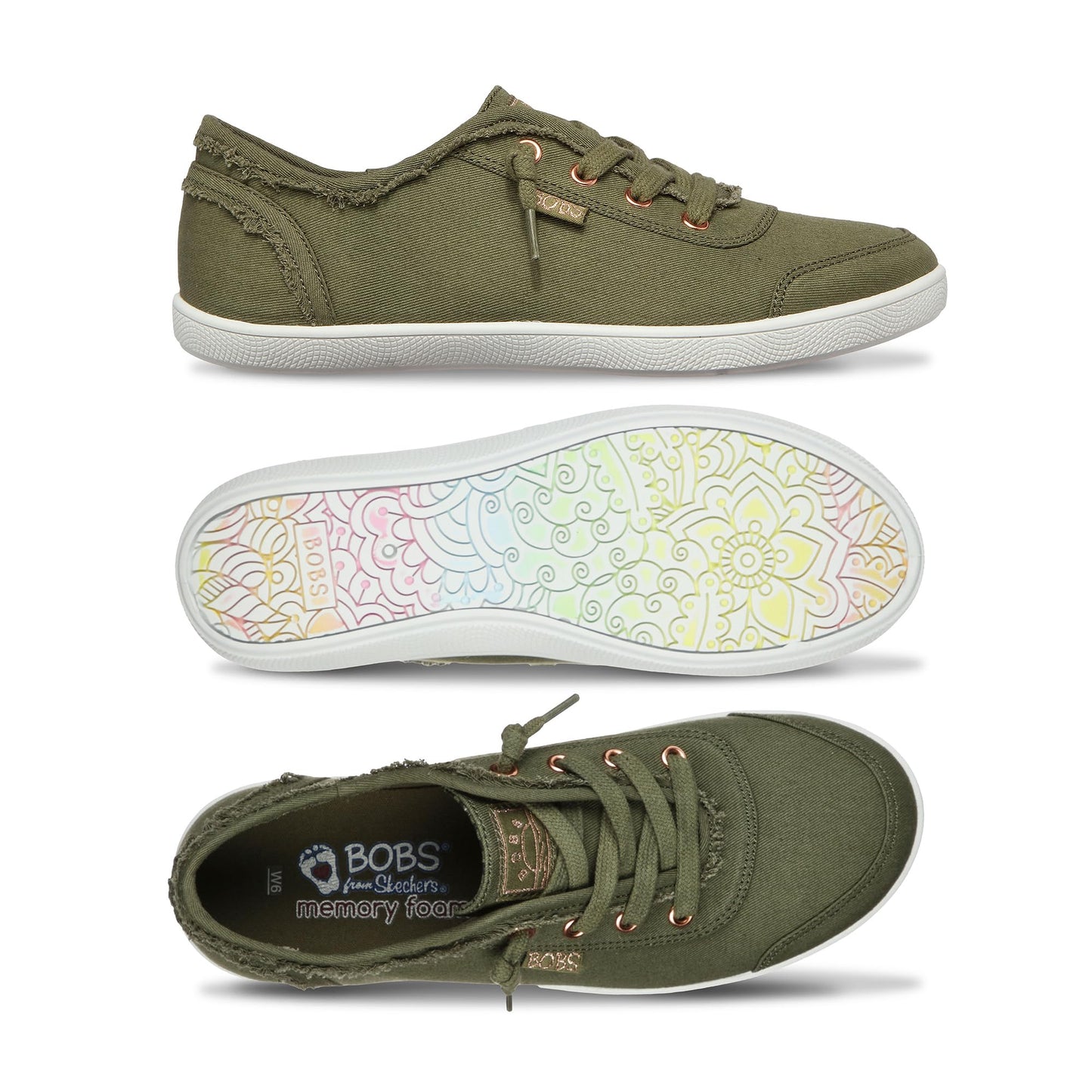 Skechers Women's Bobs B Cute Sneaker – Memory Foam, Flexible Outsole, Lightweight Vegan Shoes, Olive, 7.5