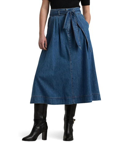 Lauren Ralph Lauren Womens Belted Denim Midi Skirt Stormee Wash 2