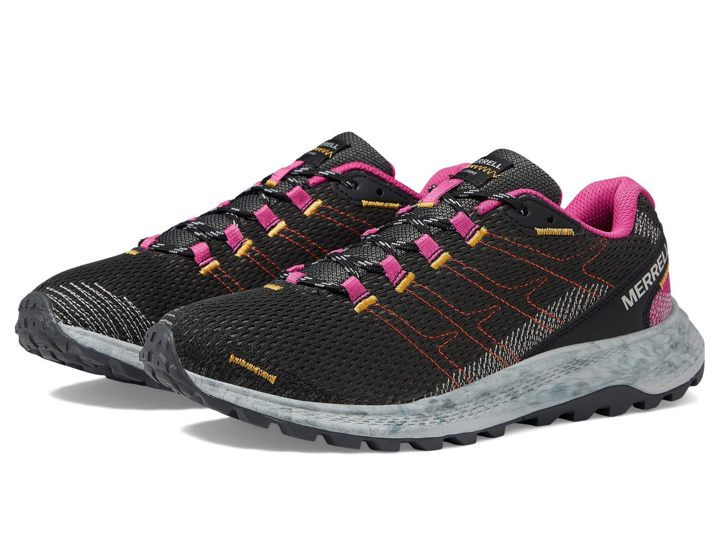 Merrell Fly Strike Running Shoes for Men – Mesh Upper – EVA Footbed Lace-up Closure – Rubber Outsole Black/Fuchsia 7.5 M