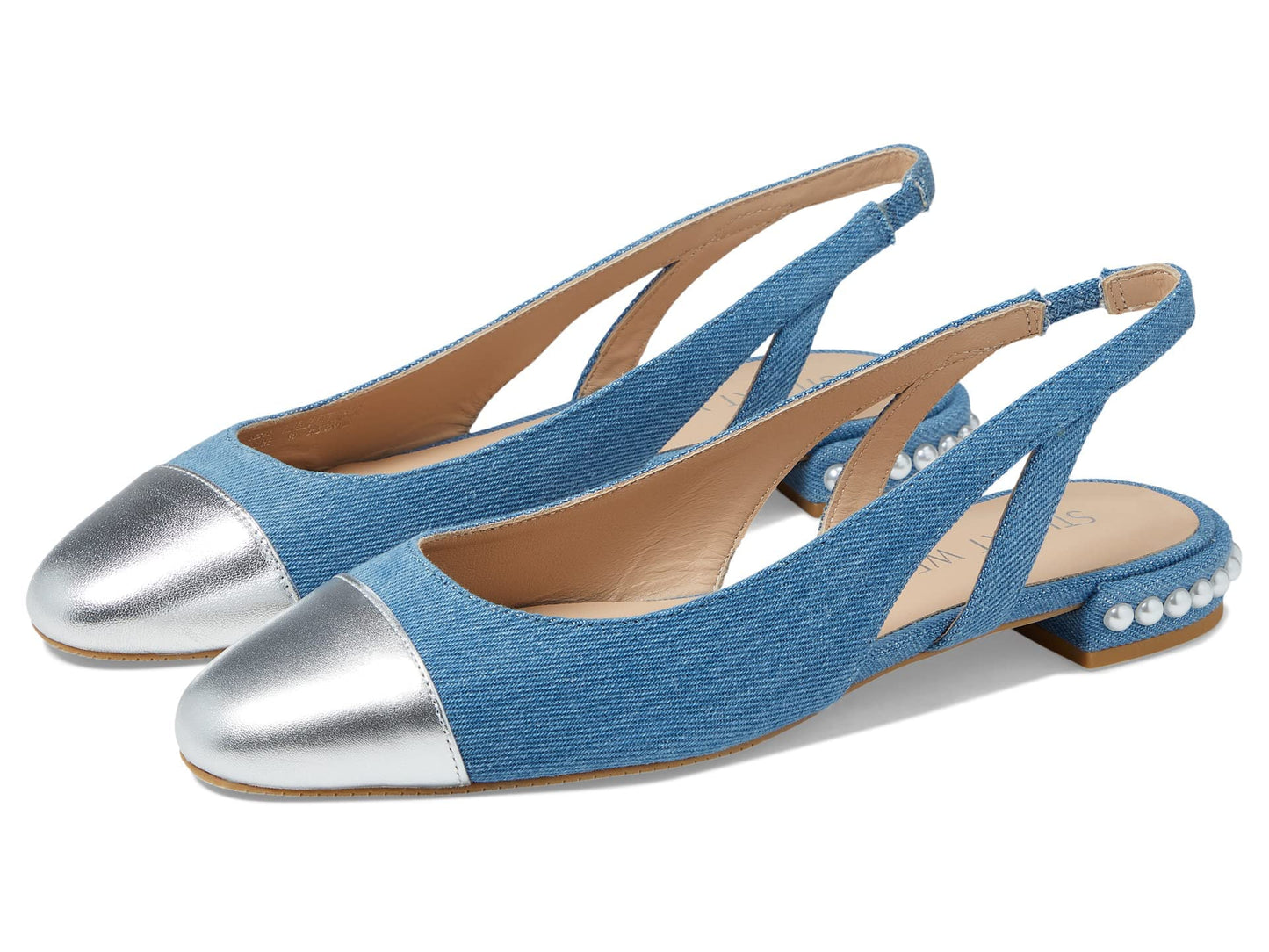 Stuart Weitzman Pearl Slingback Washed/Silver 8.5 B