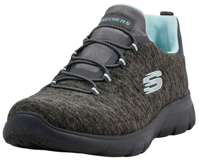 Skechers Women's Summits - Quick Getaway Shoes, Charcoal/Light Blue, 9 M