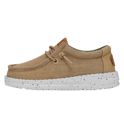 HEYDUDE Wally Toddler Washed Canvas | Boy's Loafers | Boy's Slip On Shoes | Comfortable & Light Weight Walnut