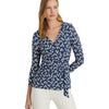Lauren Ralph Lauren Women's Floral Stretch Jersey Top Blue/Cream Large
