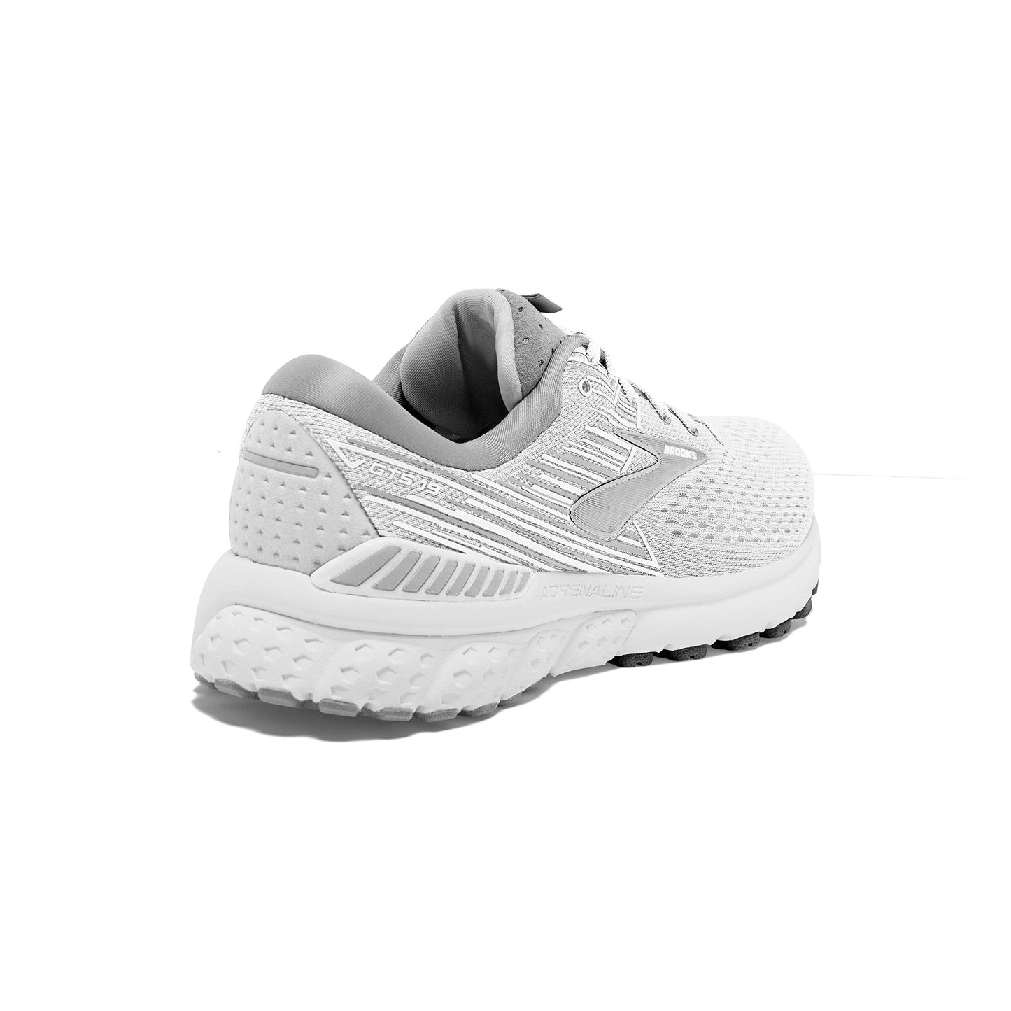 Brooks Womens Adrenaline GTS 19 Running Shoe - White/White/Grey - D - 10.5
