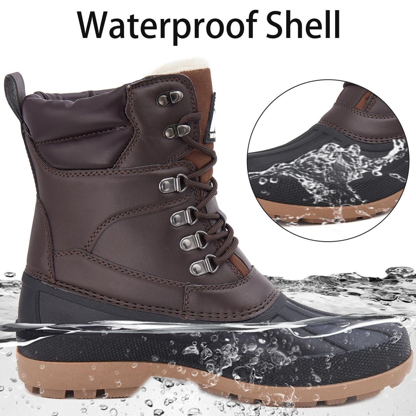 Mishansha Men's Winter Boots Waterproof Cold Weather Snow Boots Warm Duck Boots Ankle Boots Brown US12
