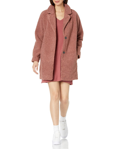 Daily Ritual Women's Teddy Bear Lapel Coat Outerwear, -Dusty Rose, XXL